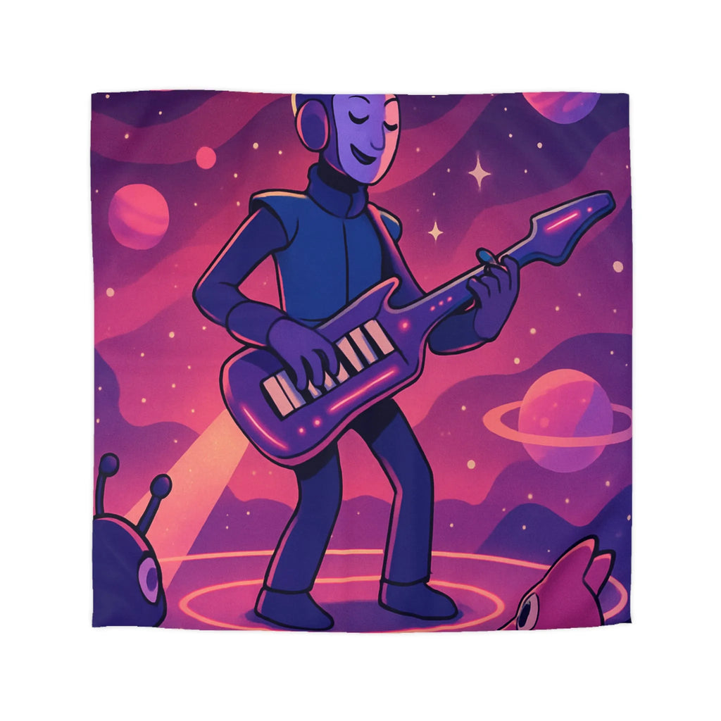 Housse de couette colorée avec astronaute jouant de la guitare dans l’espace cosmique magique