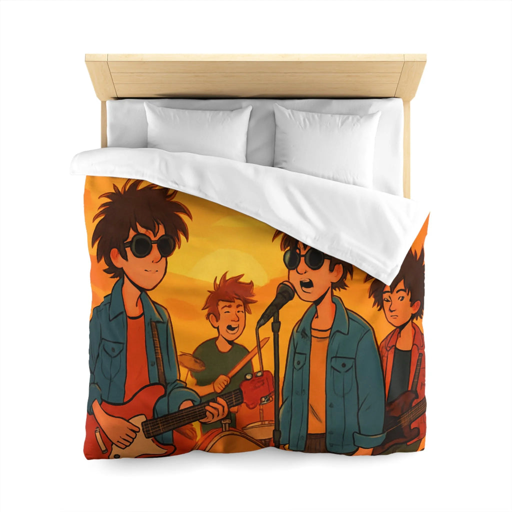 Housse de couette ensoleillée avec musiciens, ambiance rétro pour chambres modernes et vintage