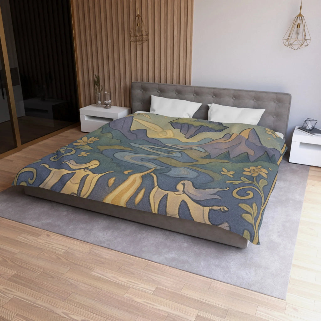 Housse de couette artistique avec montagnes flottantes et paysage féerique sous les étoiles