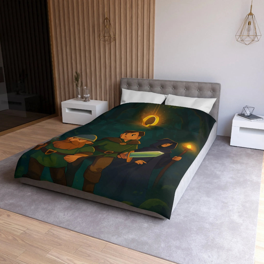 Housse de couette aventure épique forêt pour enfants avec personnages et anneau magique