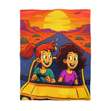 Housse de couette lumineuse pour enfants avec coucher de soleil animé en voiture joyeuse