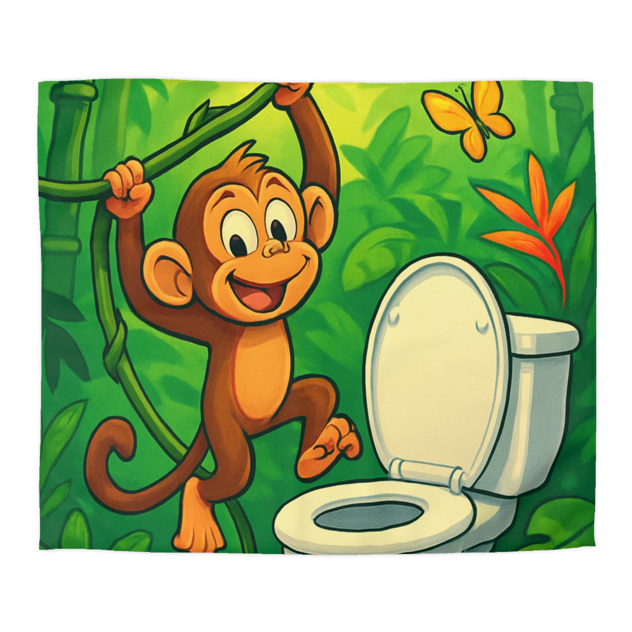 Housse de couette pour enfants avec singe joyeux et jungle colorée luxuriante