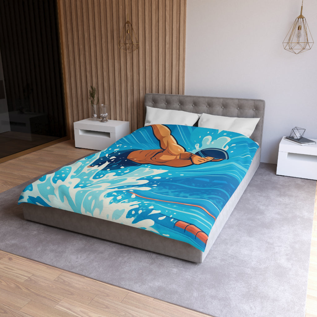 Housse de Couette Représentant Plongeur Dynamique dans Eau Bleutée avec Éclaboussures Énergiques