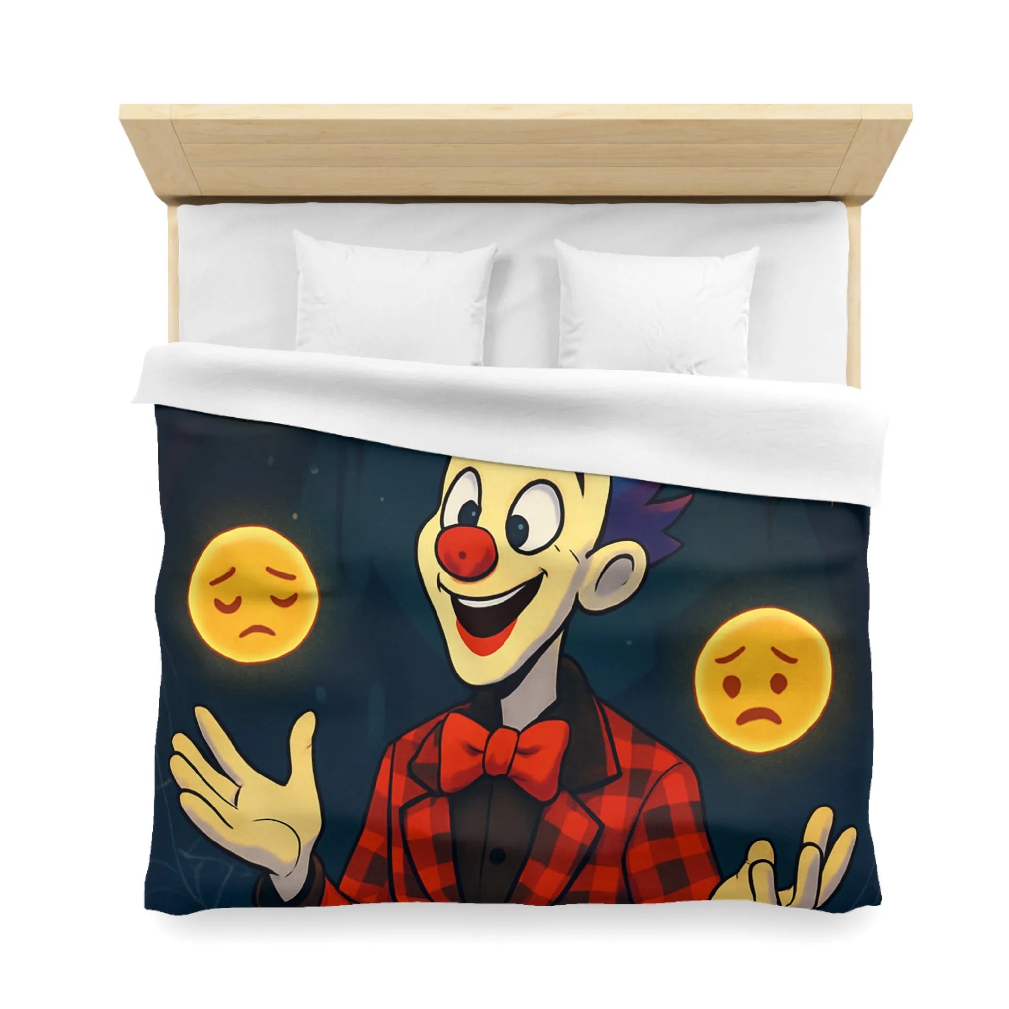 Housse de couette clown coloré dans un cirque avec émojis expression faciale variée
