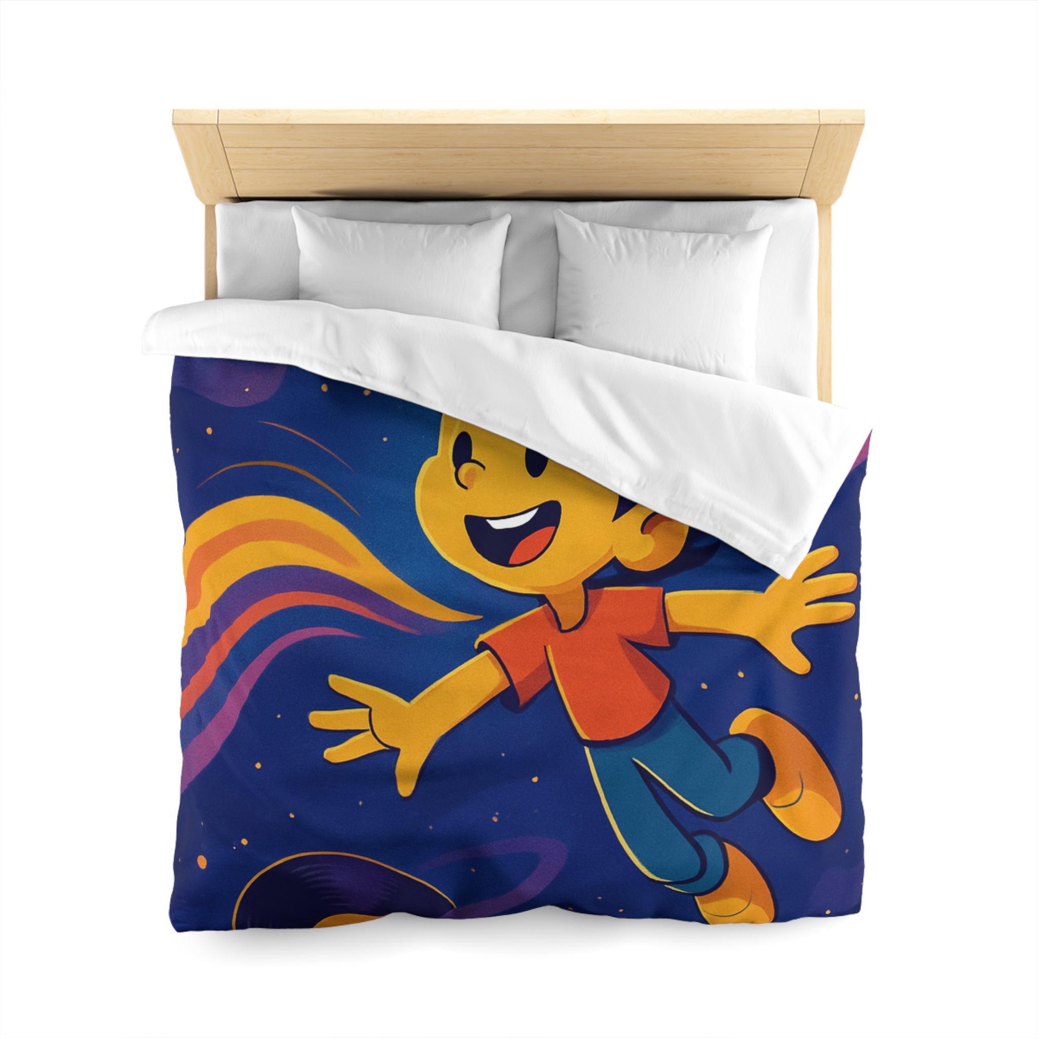 Housse de couette rêve lumineux enfant, aventure musicale, espace éclatant, design contemporain