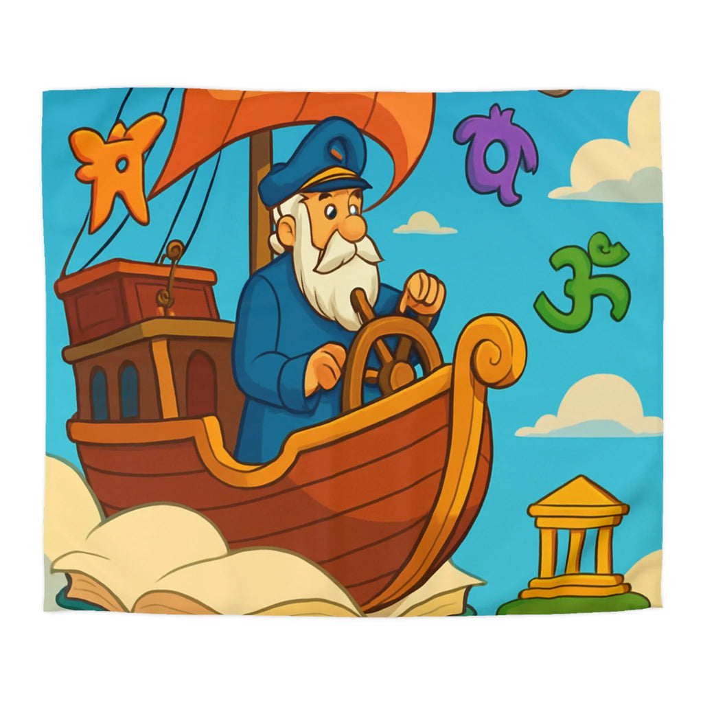 Housse de Couette Aventure Marin : Bateau Volant, Symboles Mystiques, Îles Flottantes