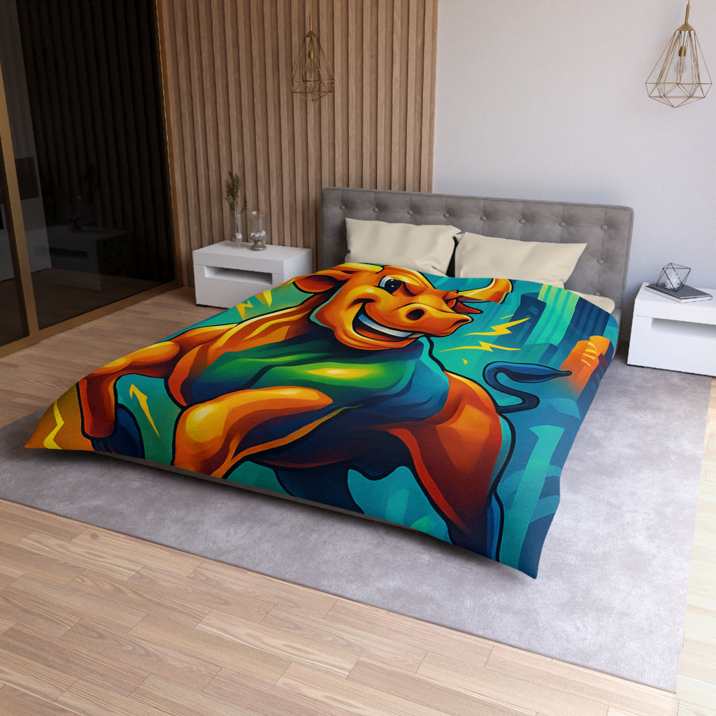 Illustration dynamique d'un taureau énergique avec gratte-ciel modernes et flèches ascendantes