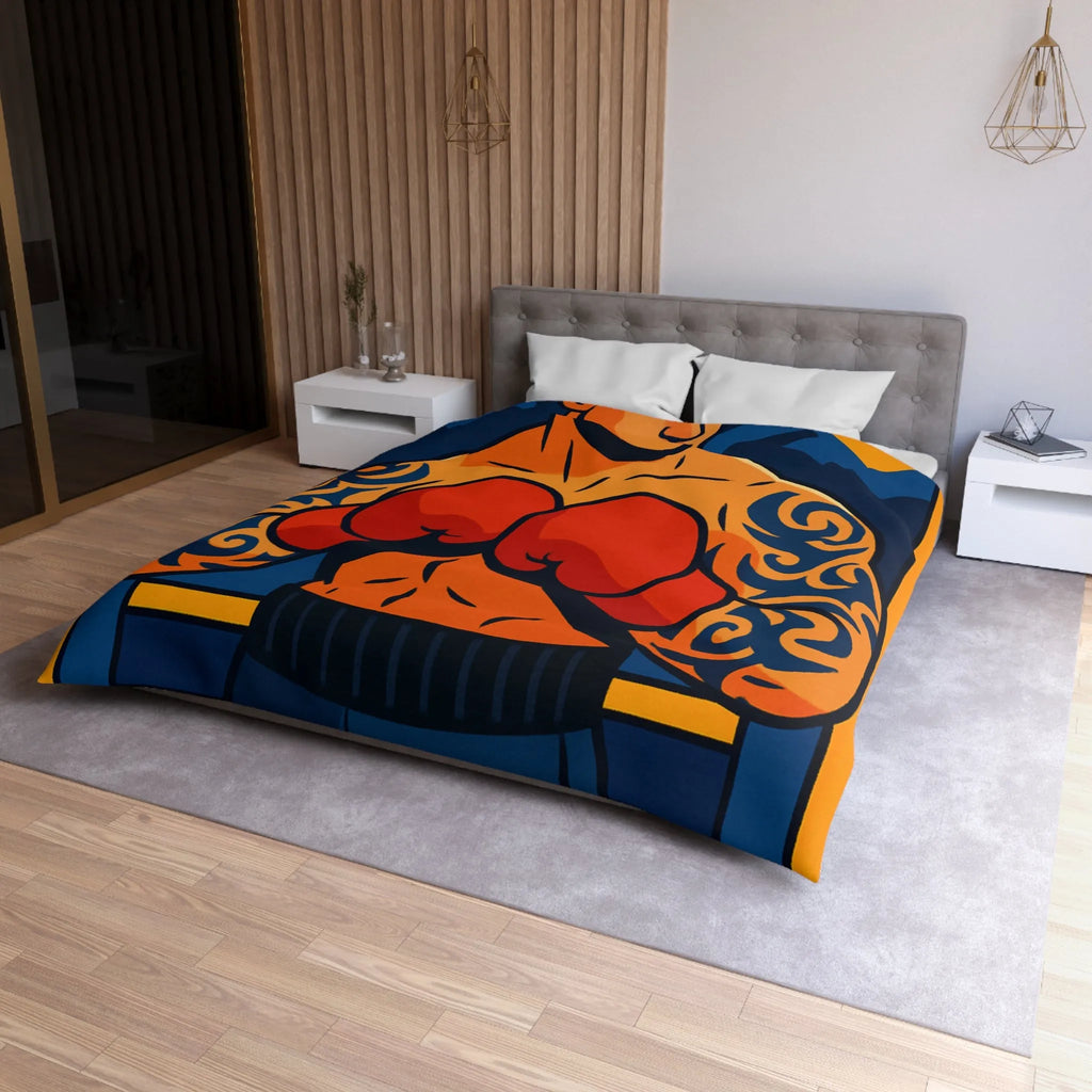 Housse de couette illustrée avec boxeur tatoué en style vectoriel coloré et dynamique