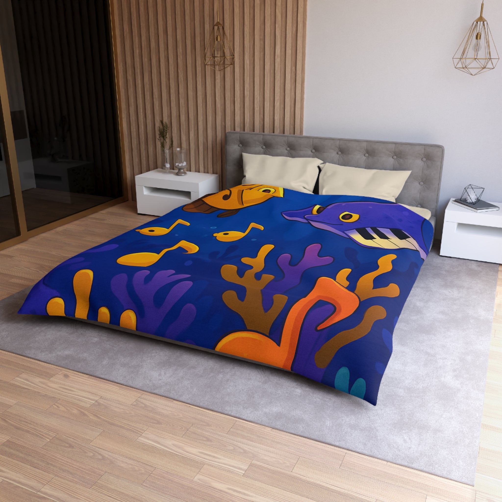 Housse de couette sous-marine colorée avec poissons et touches de musique océanique