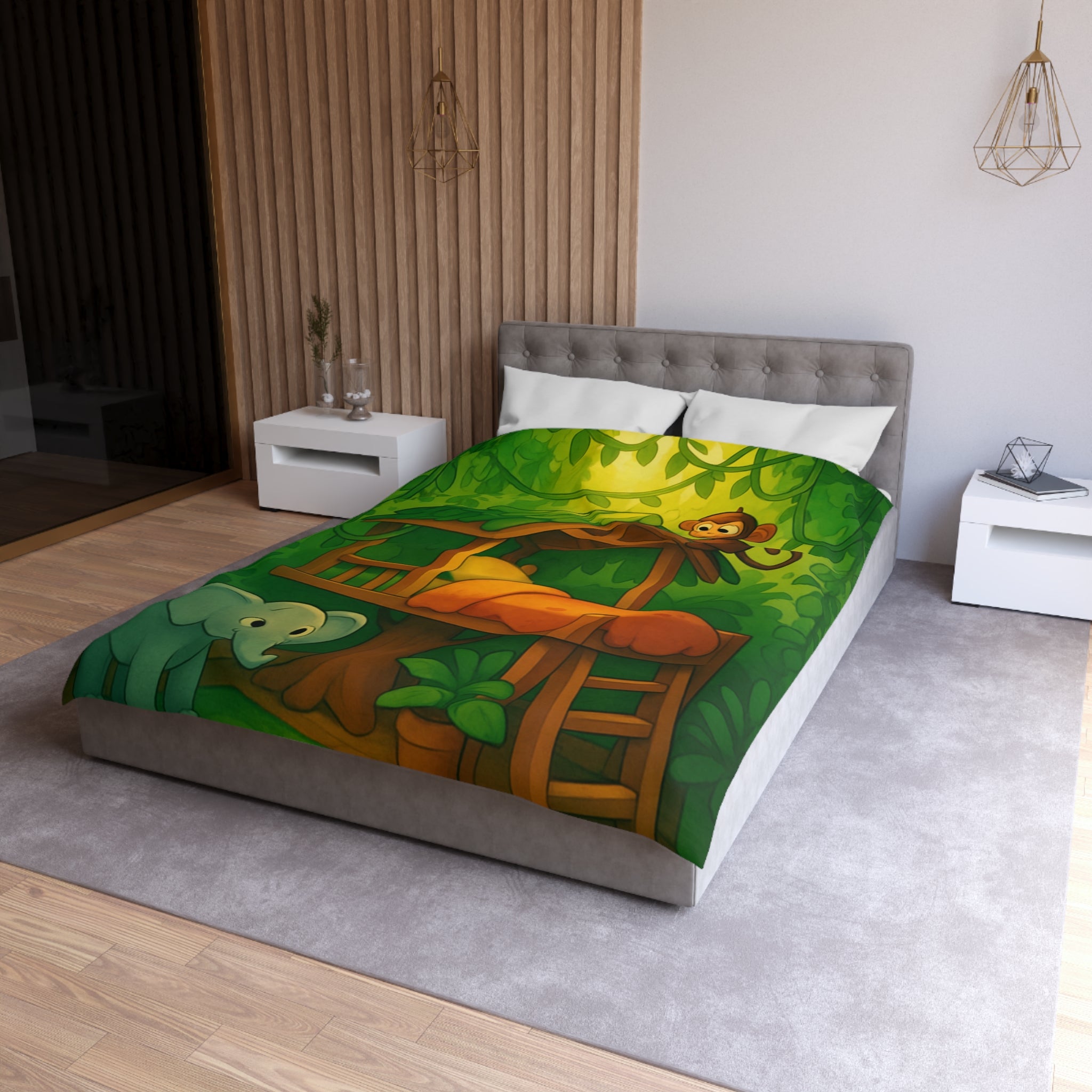 Jolie housse de couette avec animaux de la jungle pour chambre d'enfant colorée