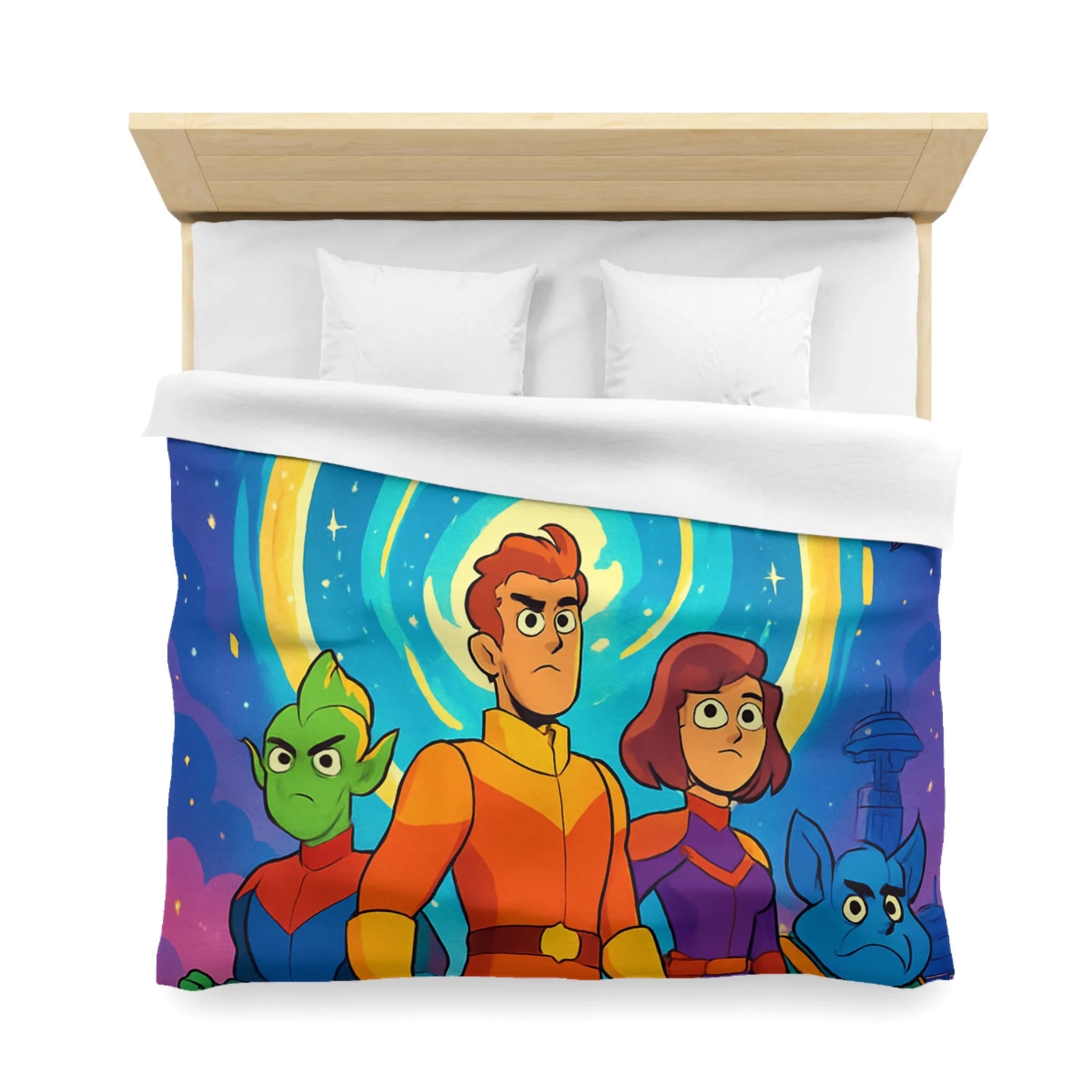 Housse de Couette Animée avec Héros Intergalactiques et Portail Éclairé pour Chambre Enfant