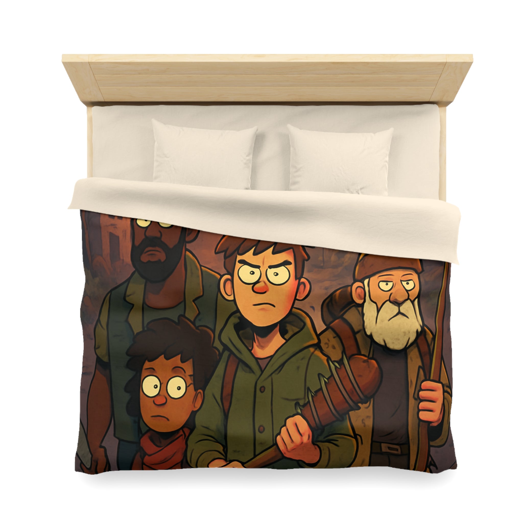 Parure de lit aventure urbaine avec ciel crépusculaire et bâtiments en ruines