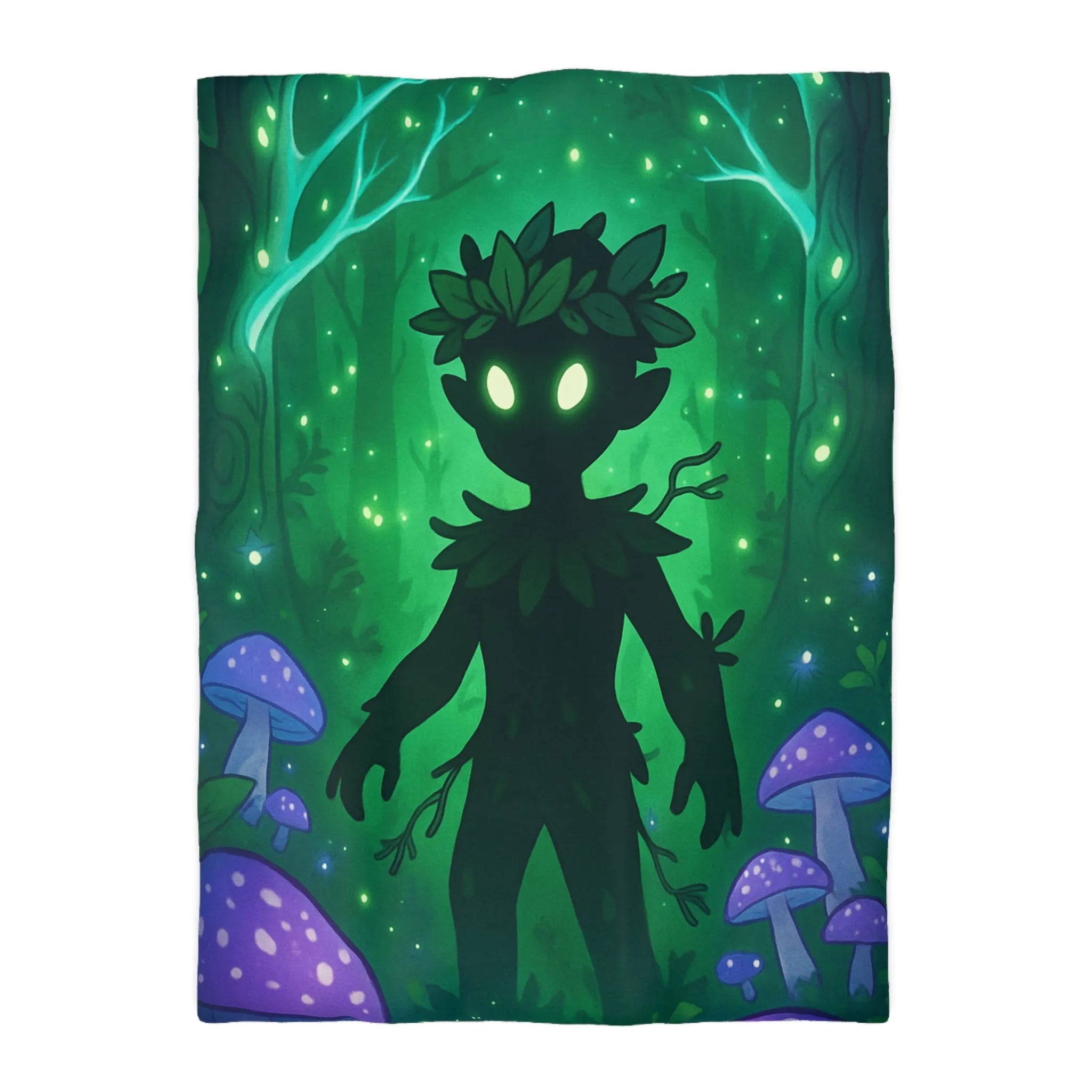 Housse de couette féerique avec créature forestière et champignons lumineux dans la nuit