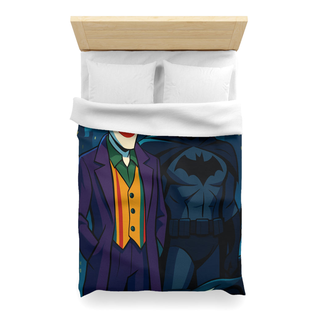Superhéros au crépuscule : Housse de couette thème ville nocturne avec personnages emblématiques