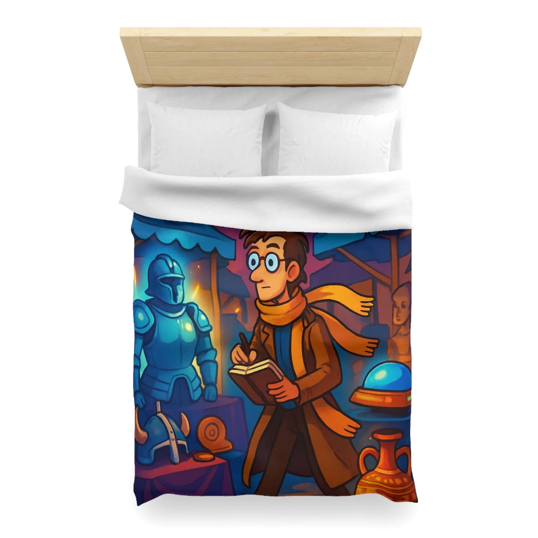 Housse de couette avec motif de marché nocturne mystérieux et horloges suspendues