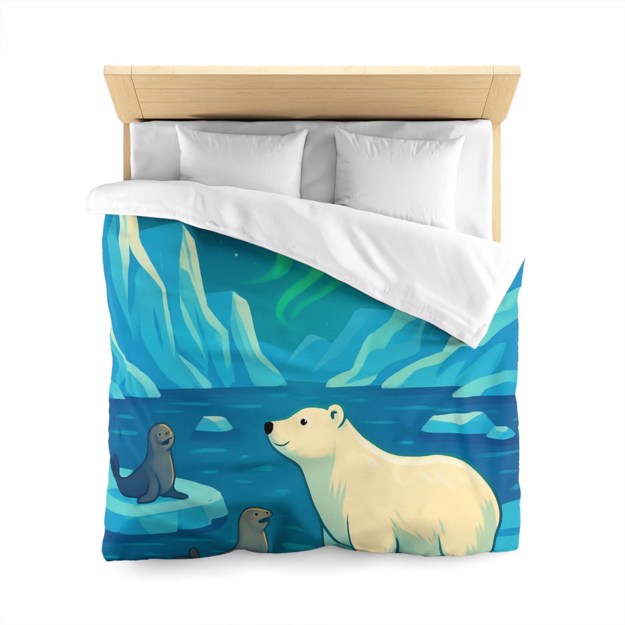 Housse de couette polaire avec ours et aurores boréales pour chambre enfant