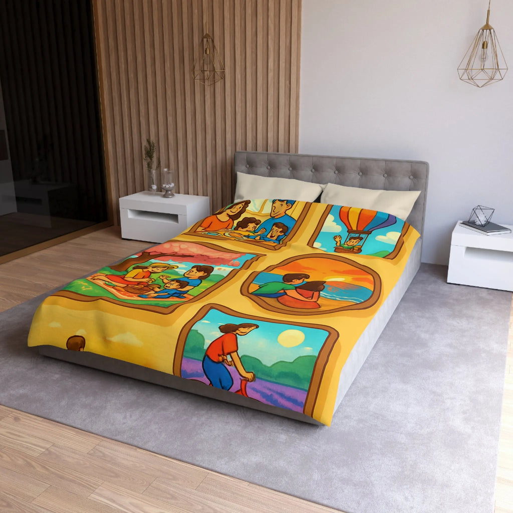 Housse de couette imprimée scènes chaleureuses de famille pour chambre à coucher confortable