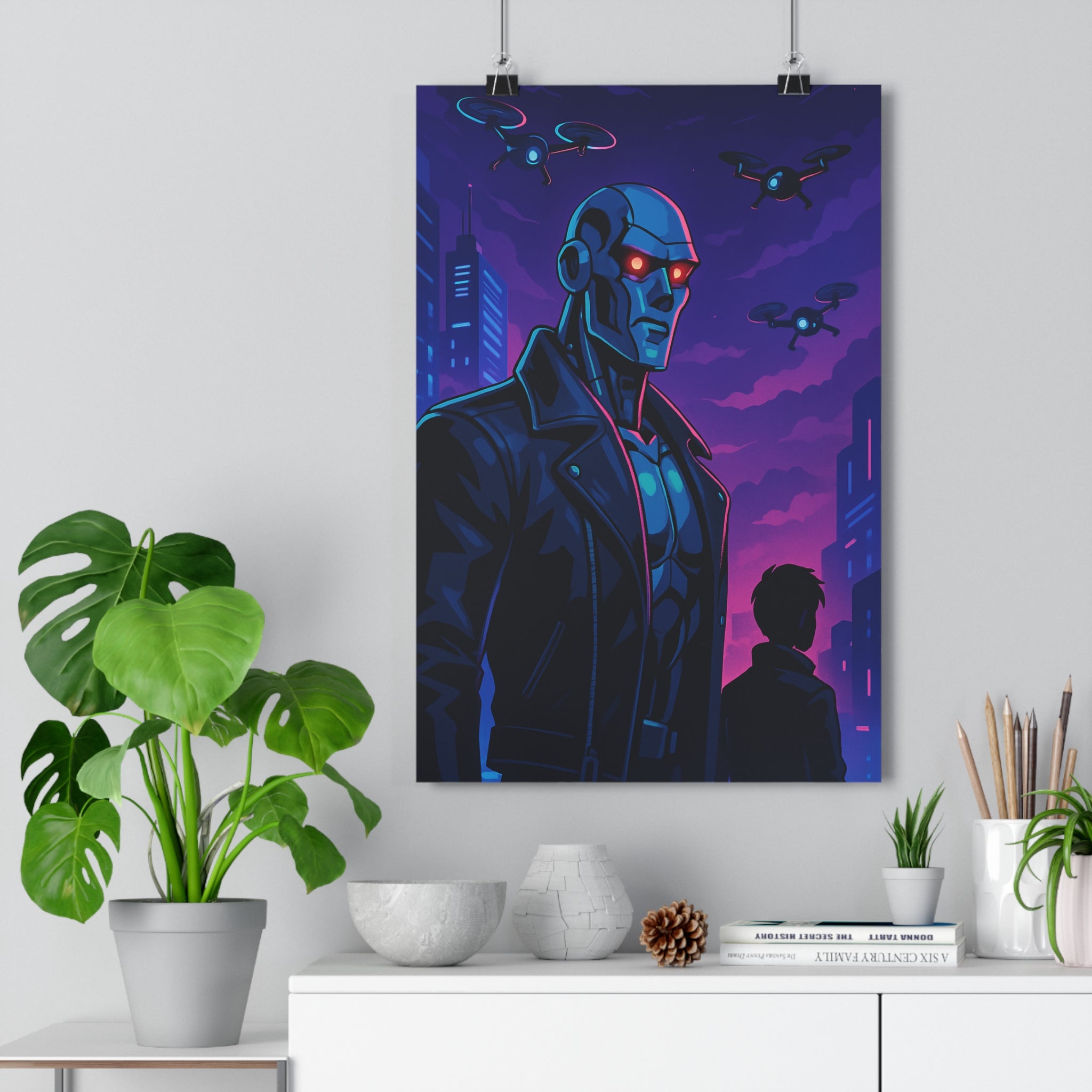 Poster décoratif futuriste robot néon violet cartoon dynamique mystique bureau chambre tendance qualité moderne