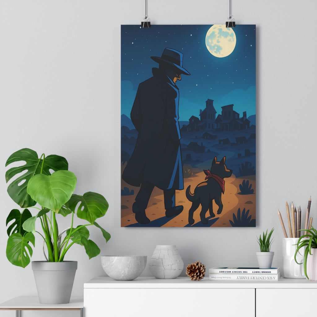 Poster décoratif mystique anime bleu doré salon bureau créatif mystérieux silhouette 30x46 ambiance unique