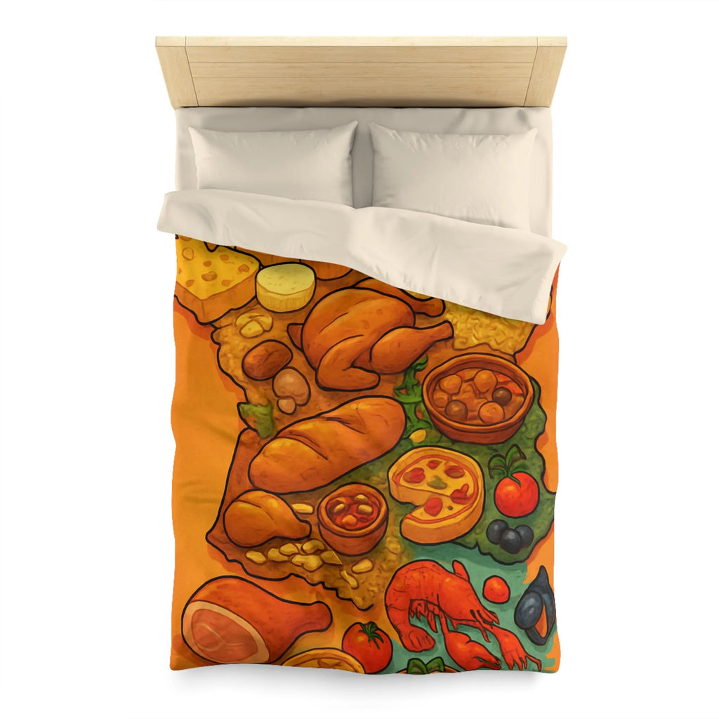 Housse de Couette Carte de France Gastronomique Colorée Illustrant Délices Culinaires Régionaux