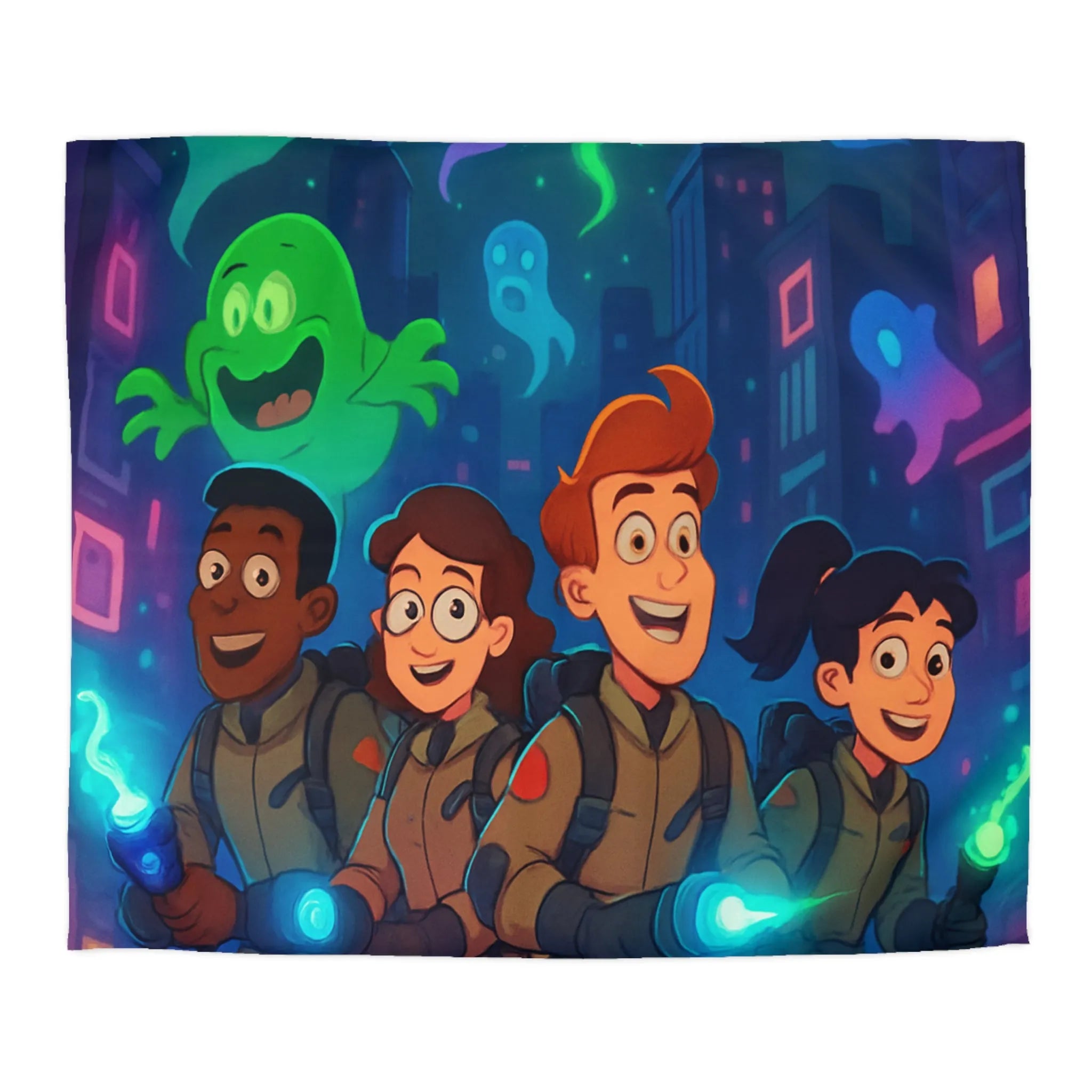 Housse de couette fantômes stylisés chasseurs de spectres pour chambre d'enfant joyeuse et colorée