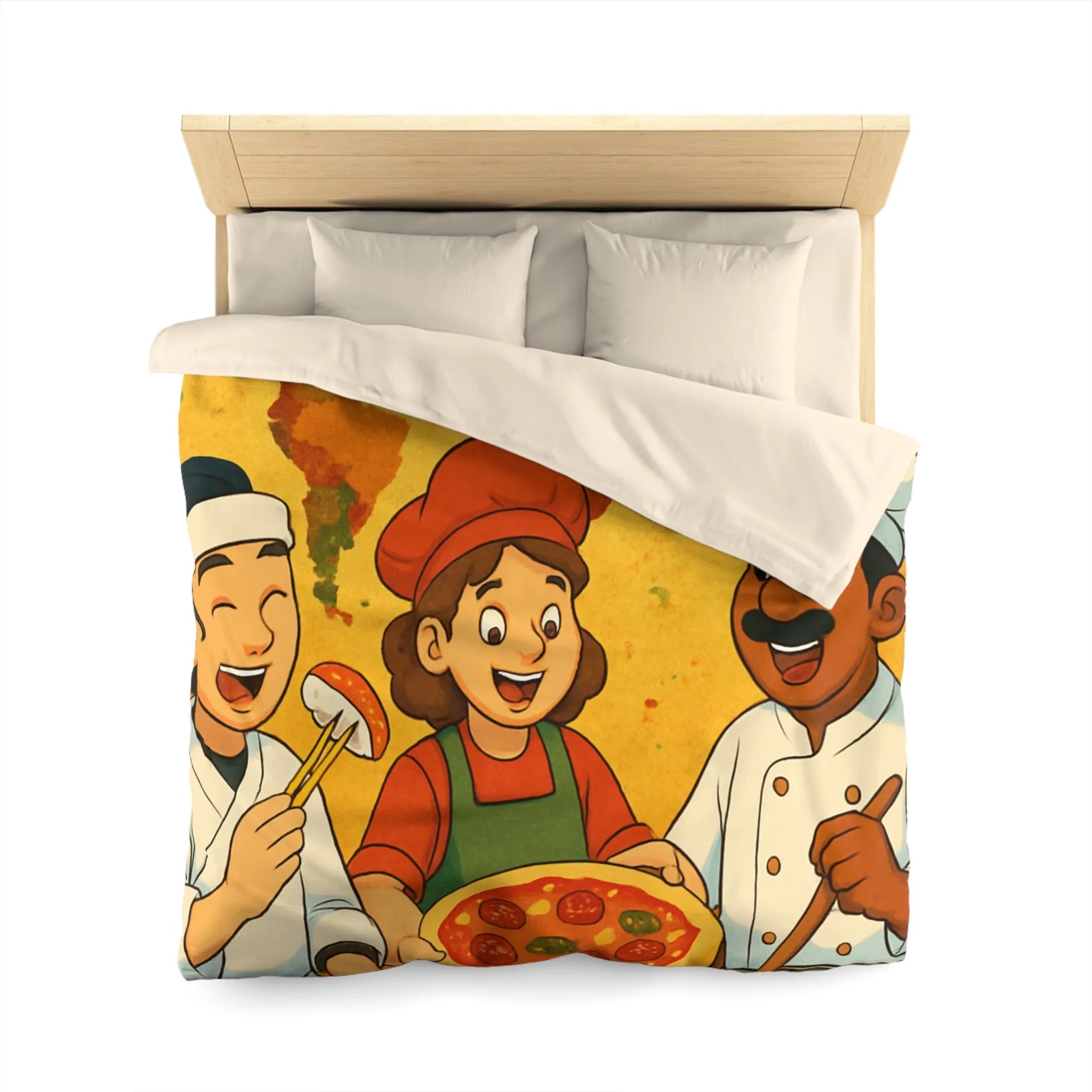 Housse de Couette Cuisine Culturelle : Carte du Monde et Chefs Gourmands