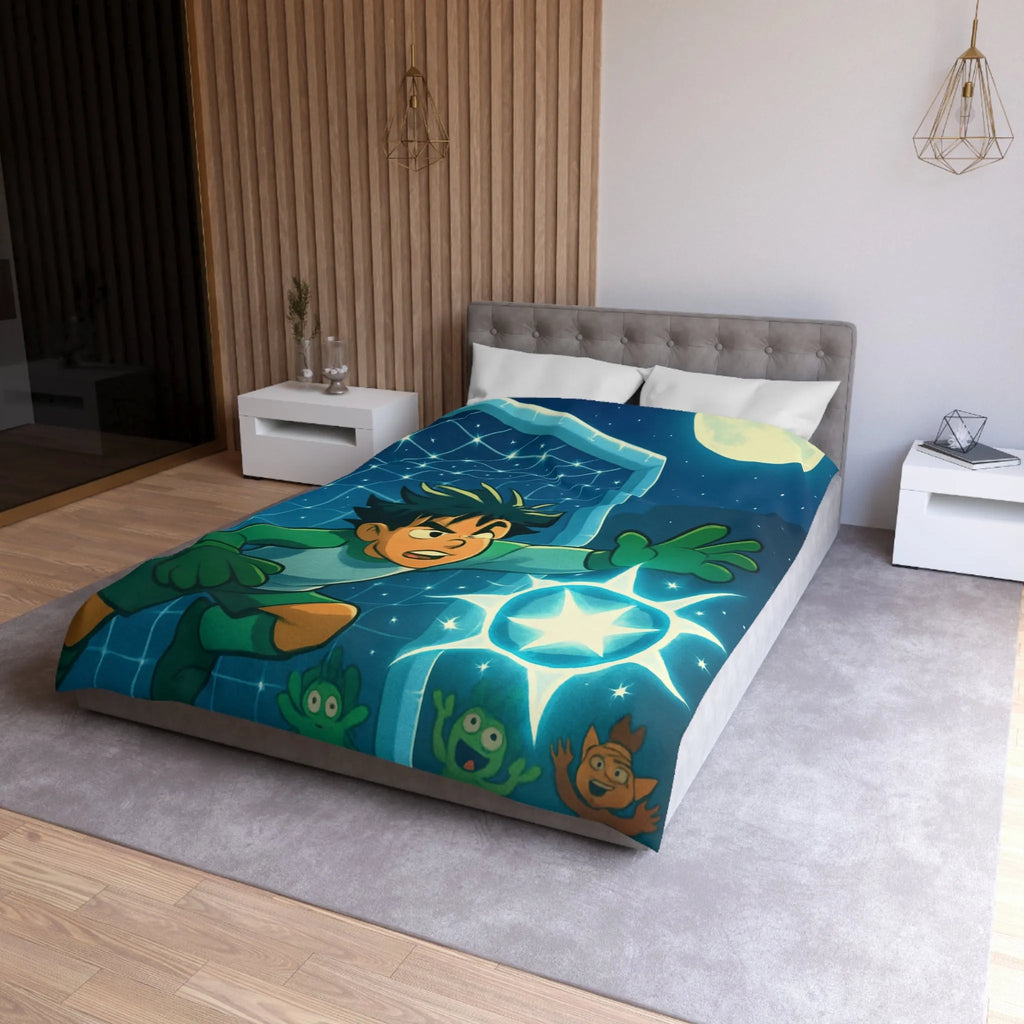 Housse de Couette Enfant Étoilée : Thème Football Nuit Légendaire avec Gardien Énergique