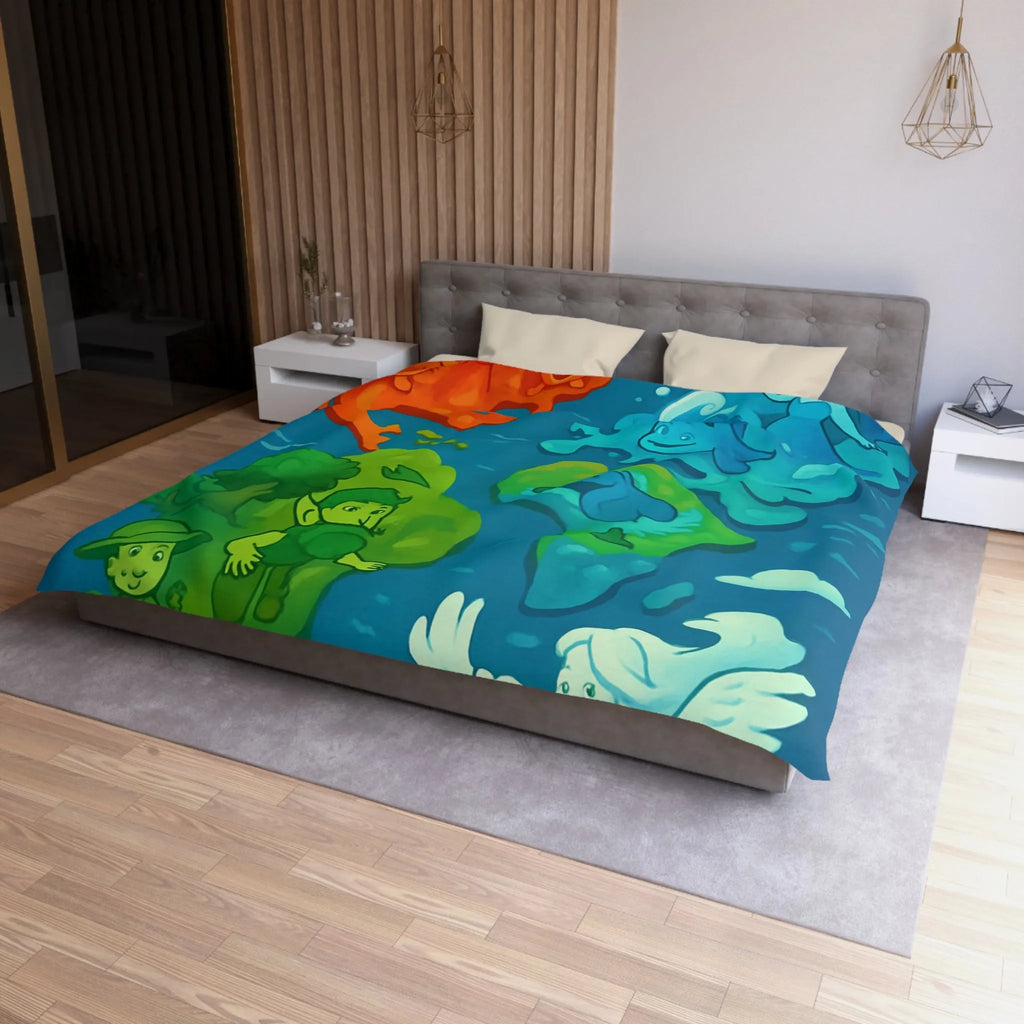 Housse de couette colorée avec illustration ludique des éléments naturels en harmonie