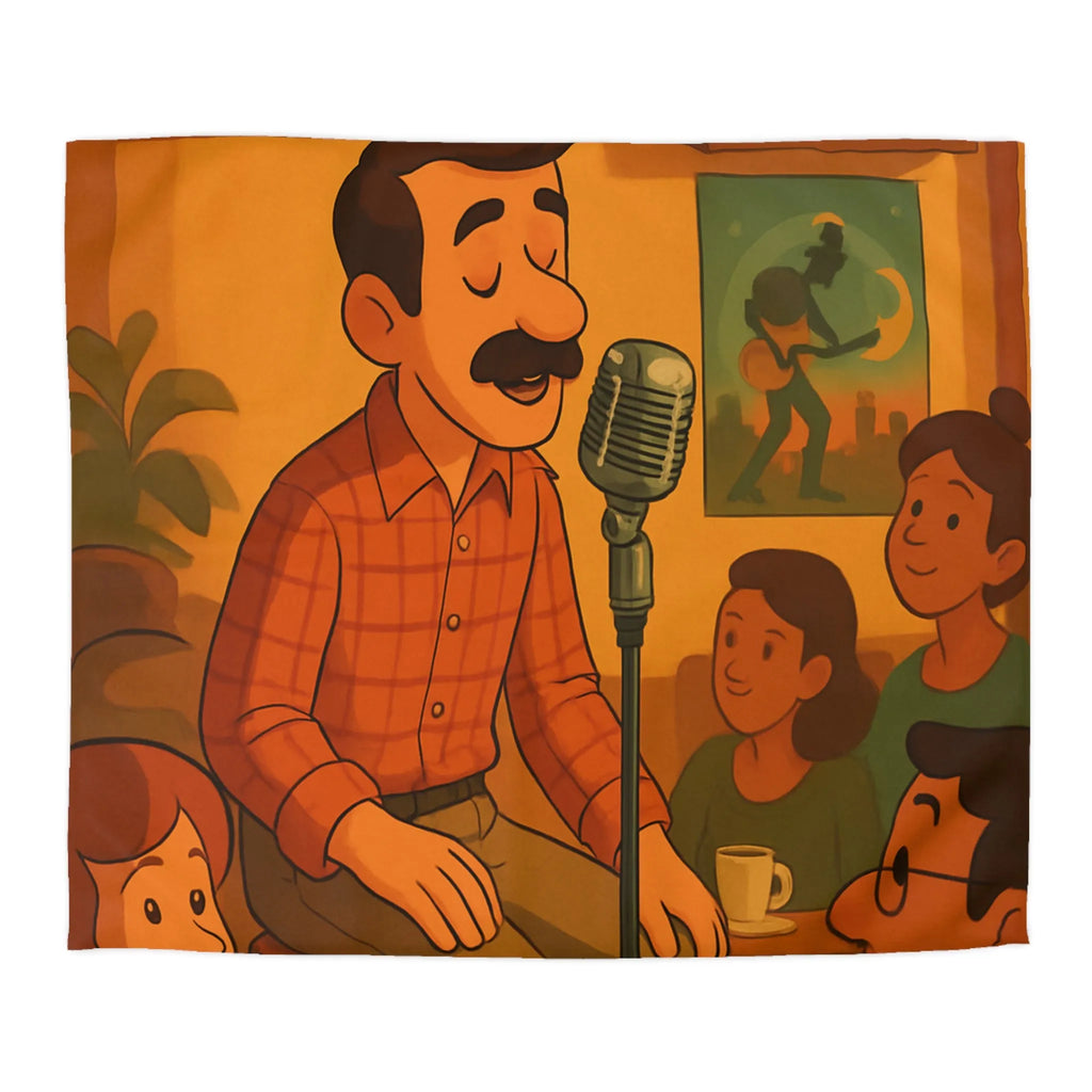 Housse de couette au design rétro avec scène musicale chaleureuse pour ambiance vintage