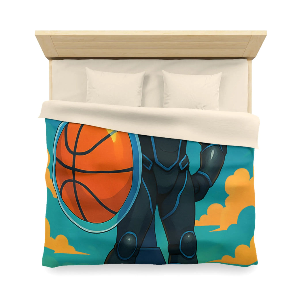 Housse de couette avec illustration d'un joueur de basket héroïque sous un ciel vibrant