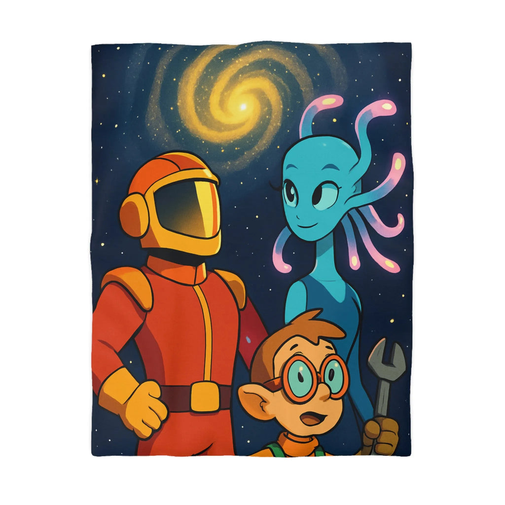 Housse Couette Galaxie : Astronaute, Extraterrestre et Enfant Brillant pour Chambre Cosy