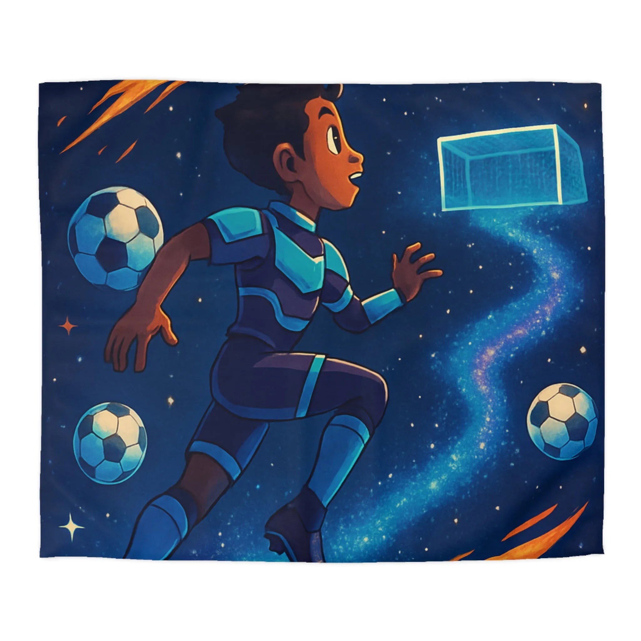 Housse de couette espace football pour enfants, avec joueurs et ballons colorés