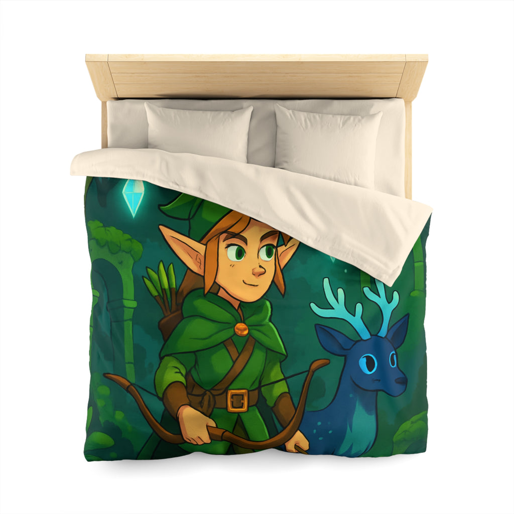 Magique forêt enchantée avec cerf bleu et archer sous pleine lune lumineuse