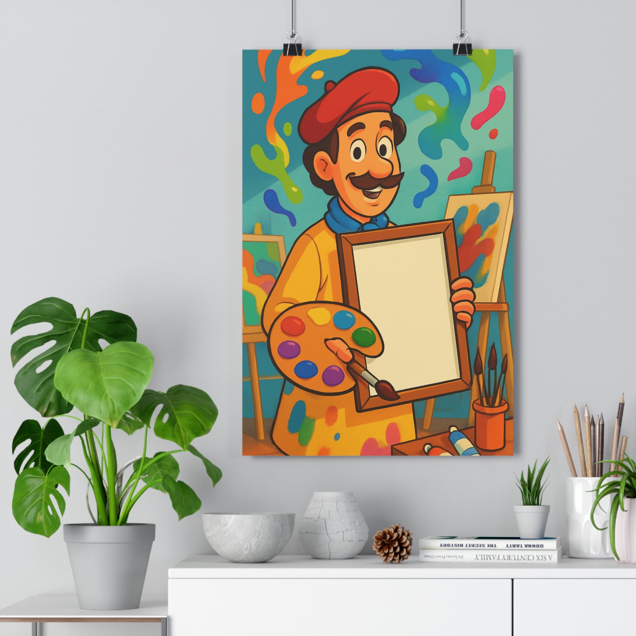 Poster décoratif cartoon couleurs vives artiste joyeux enfant chambre bureau créatif dynamique multicolore ambiance