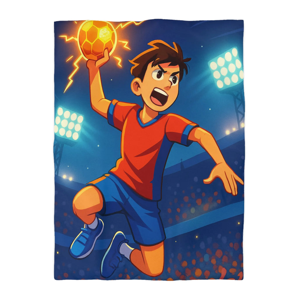 Housse de couette enfant illustrée de joueur de handball dynamique et énergétique