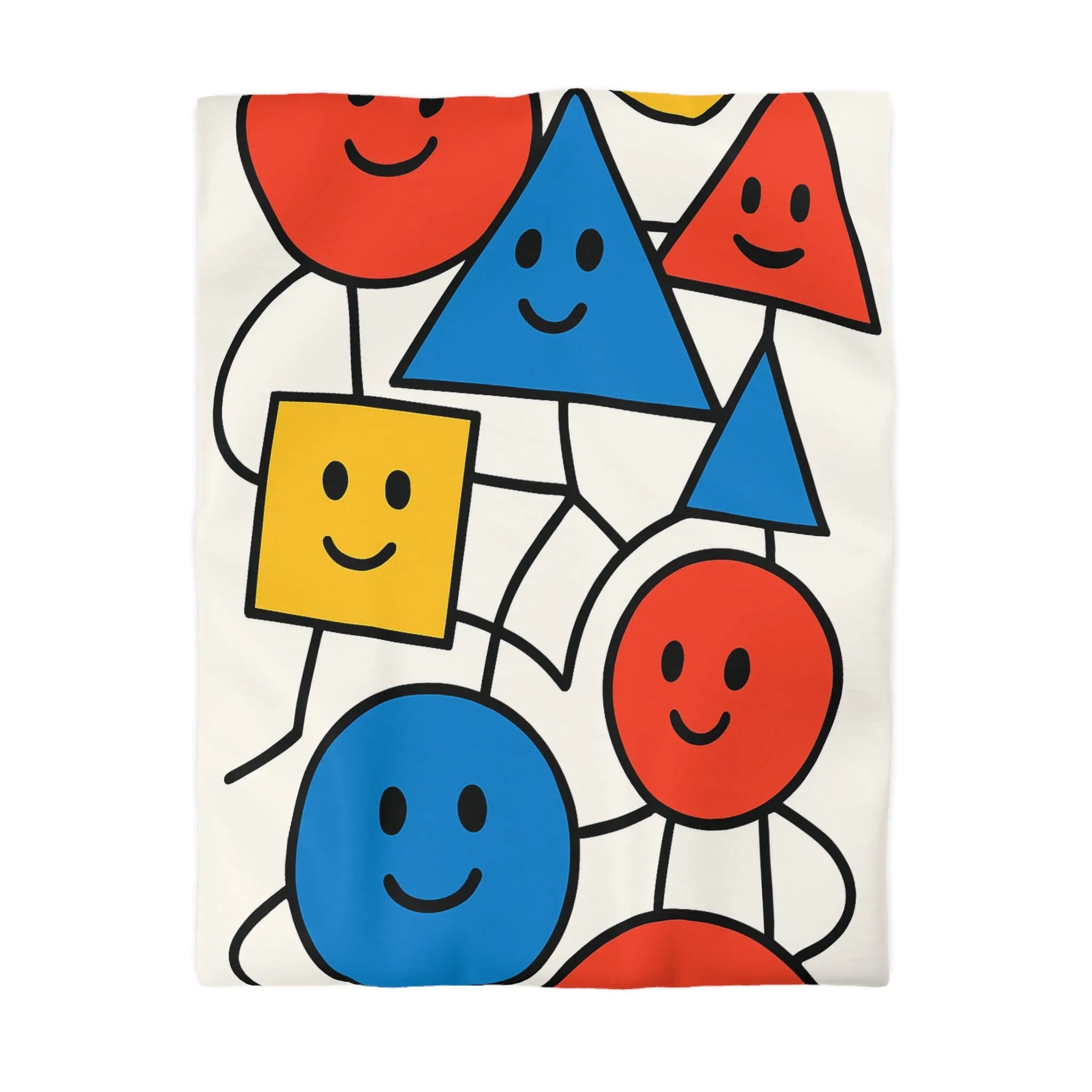 Housse de couette colorée avec formes géométriques amusantes et visages souriants pour enfants