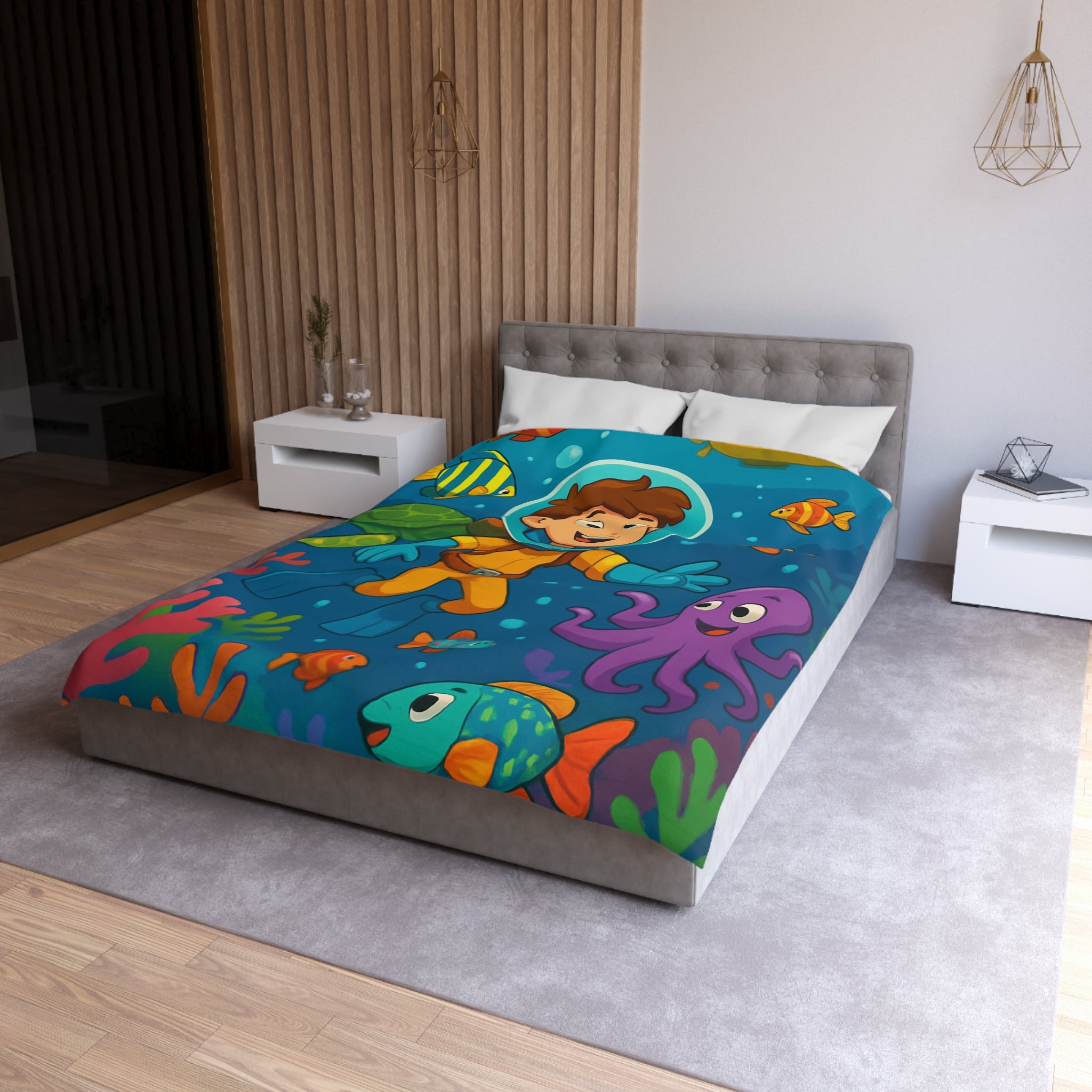 Housse de couette sous-marine avec des animaux marins colorés pour chambre d'enfant joyeuse