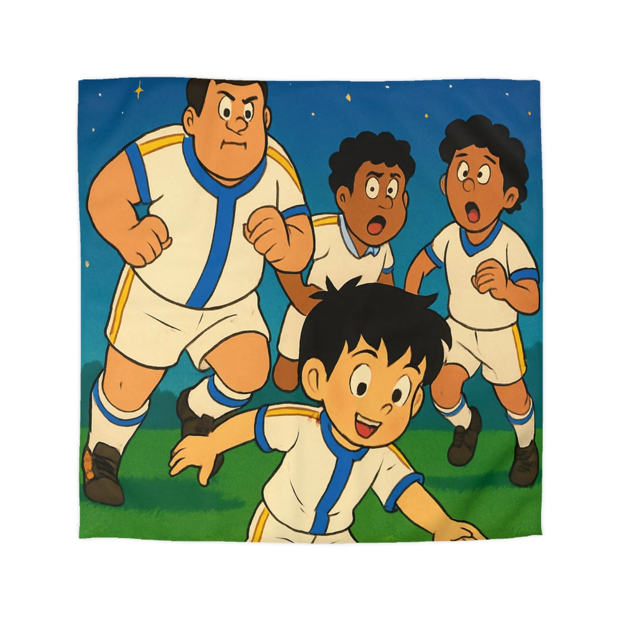 Housse de couette enfant illustrée football garçons jouant sous ciel étoilé nuit