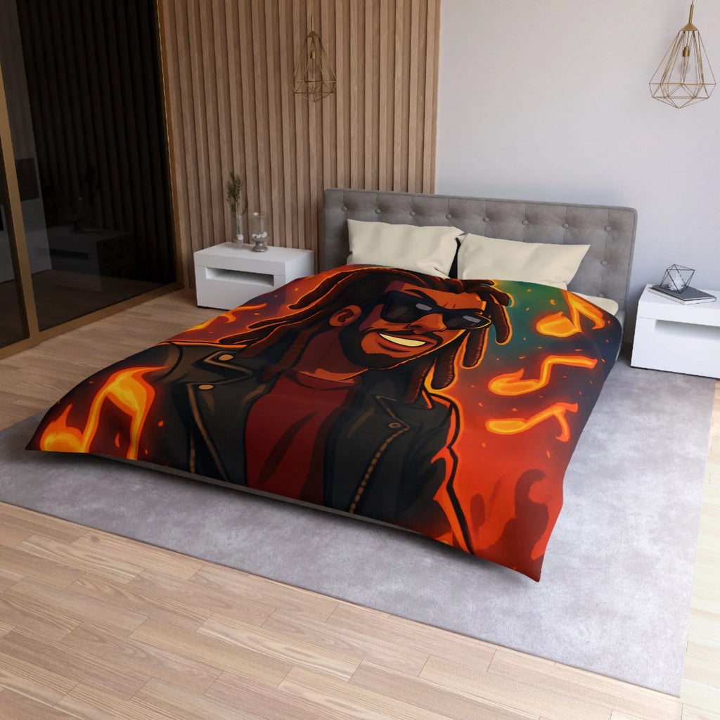 Housse de couette artistique avec musicien animé sous lumières de concert colorées