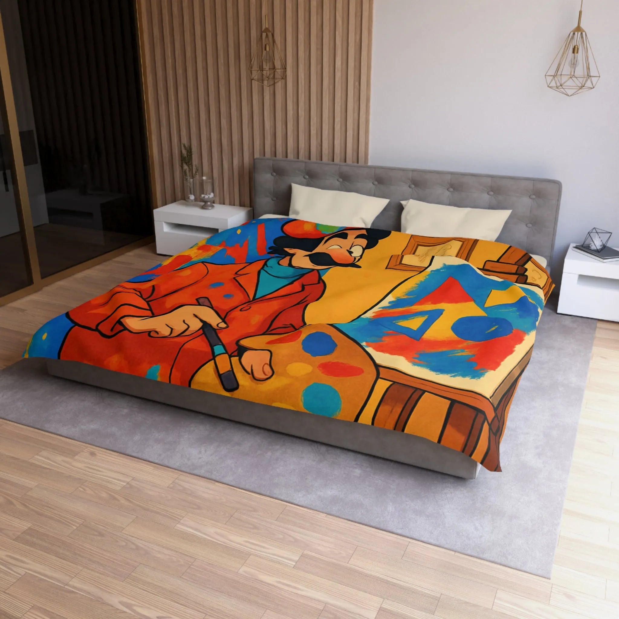 Housse de Couette Artiste Coloré avec Palette et Arrière-Plan Géométrique Expressif