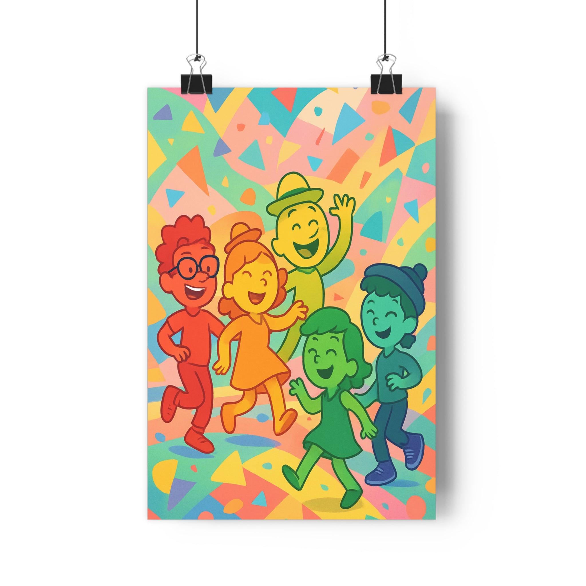 Poster décoratif joyeux dessin animé coloré rouge bleu jaune salon chambre dynamique enfant qualité