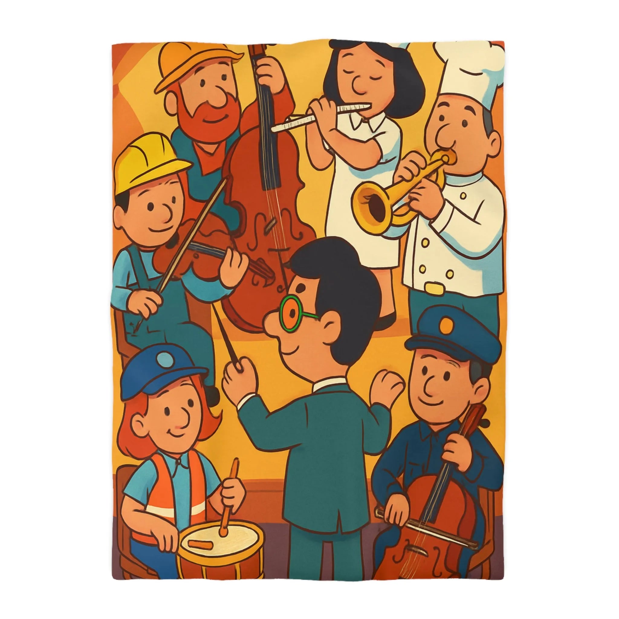 Housse de couette colorée avec illustrations de musiciens habillés en différentes professions