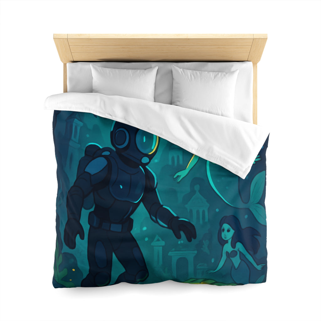 Housse de couette sirène océan magique avec plongeur et trésor lumineux