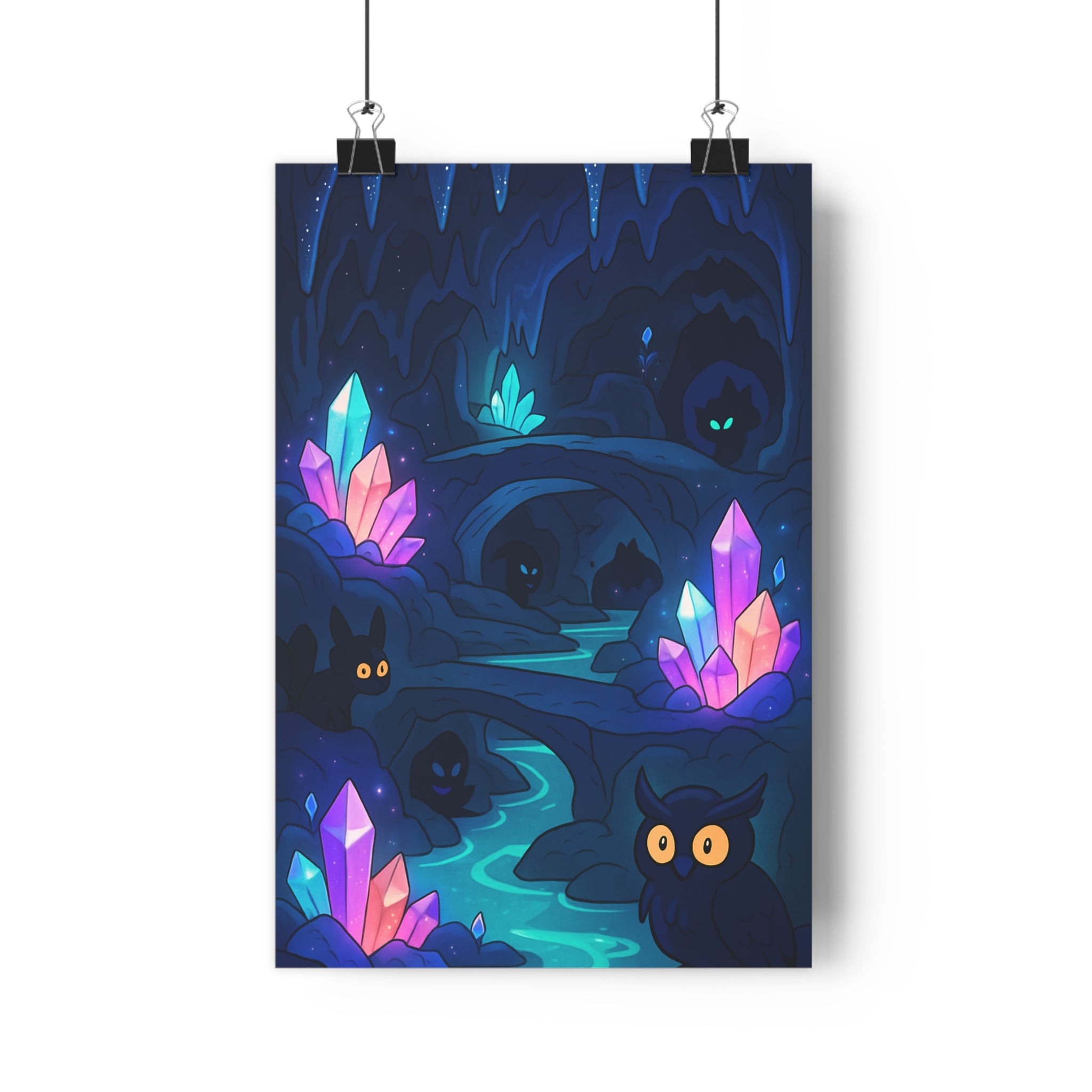 Poster décoratif fantastique violet turquoise caverne mystique dessin animé chambre murale créatif mystérieux créatures