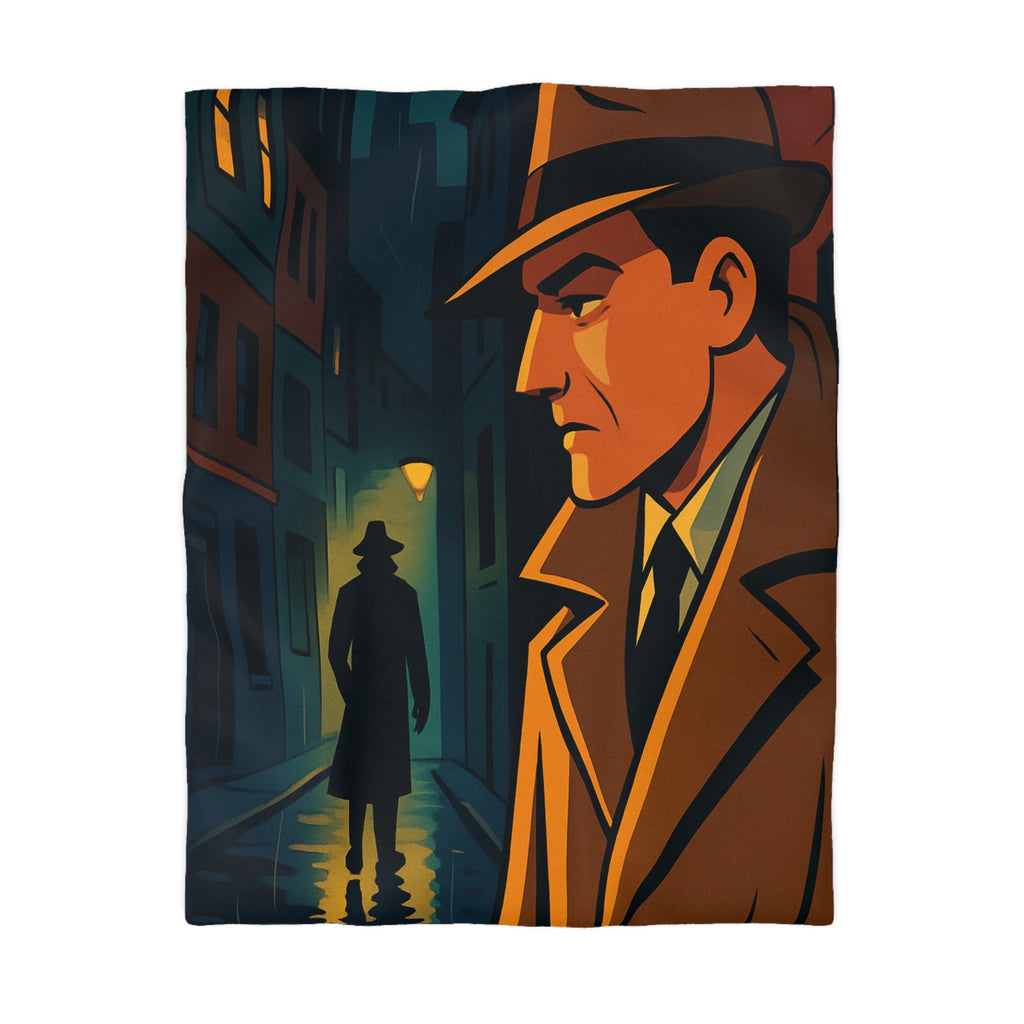 Housse de couette vintage style détective film noir avec scène de rue mystérieuse