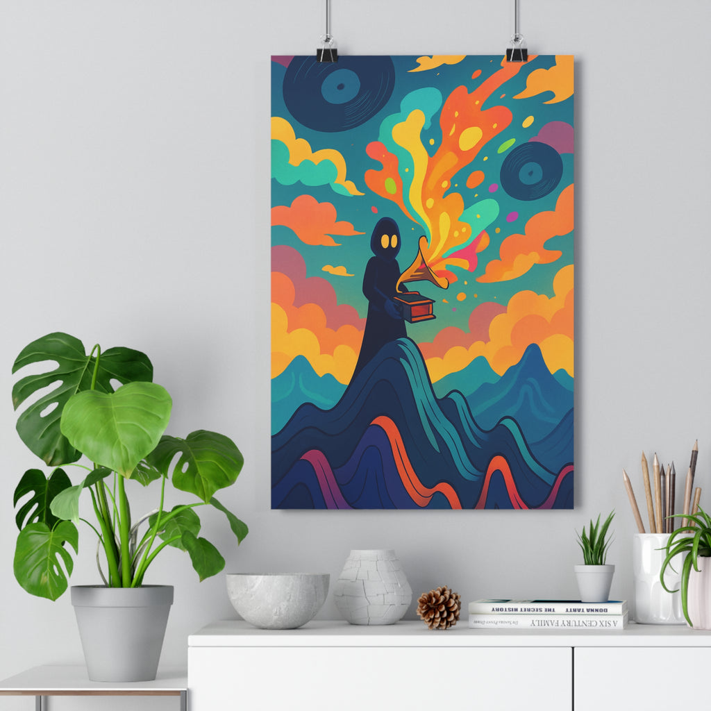 Poster décoratif art moderne jaune orange bleu mystique surréaliste salon chambre 30x46 design élégant