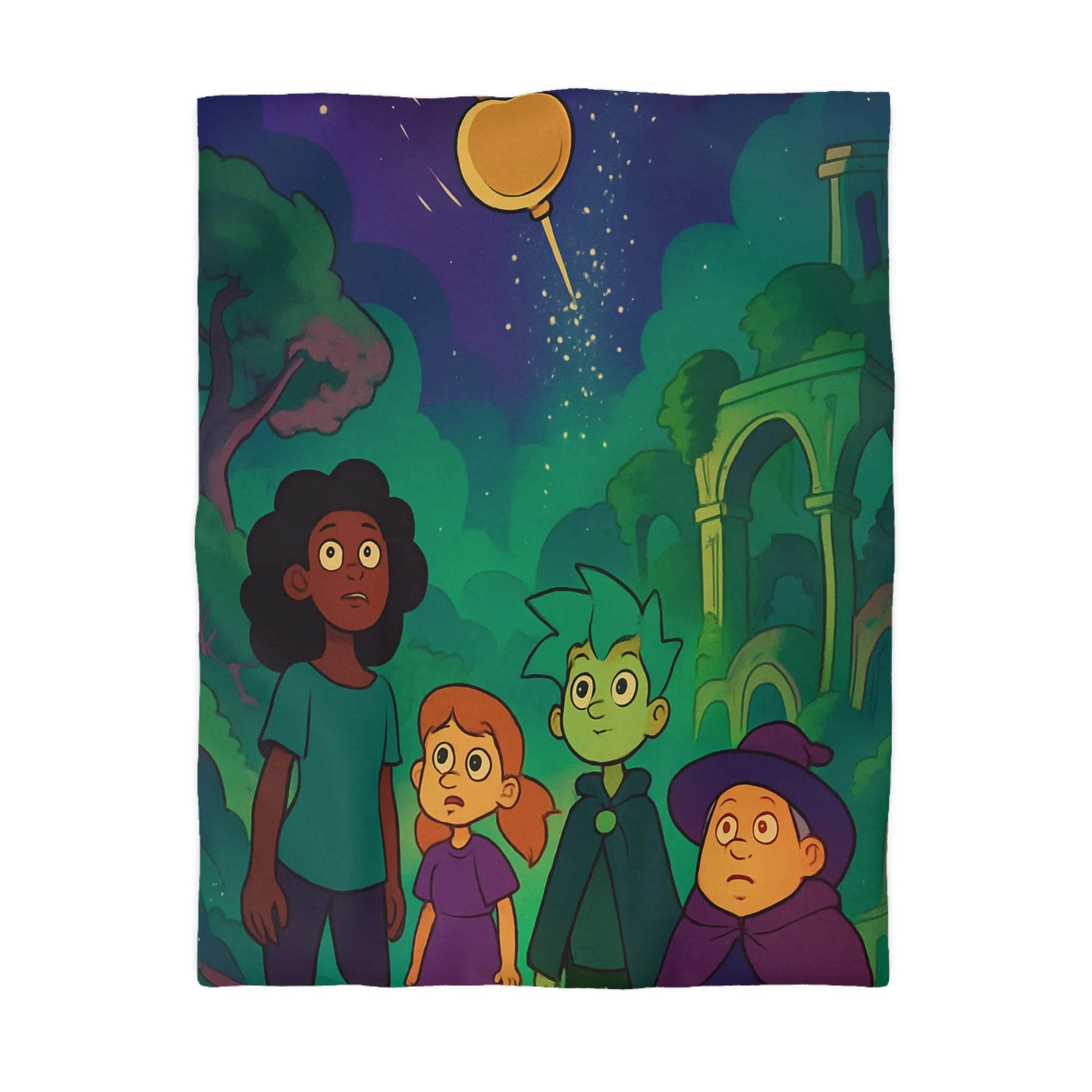 Housse de Couette Enfant : Quatre Aventuriers Sous une Comète Éblouissante et Mystique