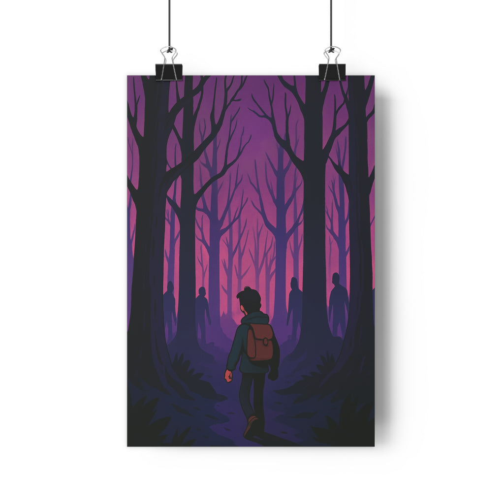 Poster décoratif mystique violet noir silhouette forêt cartoon intrigant salon chambre moderne tendance artistique