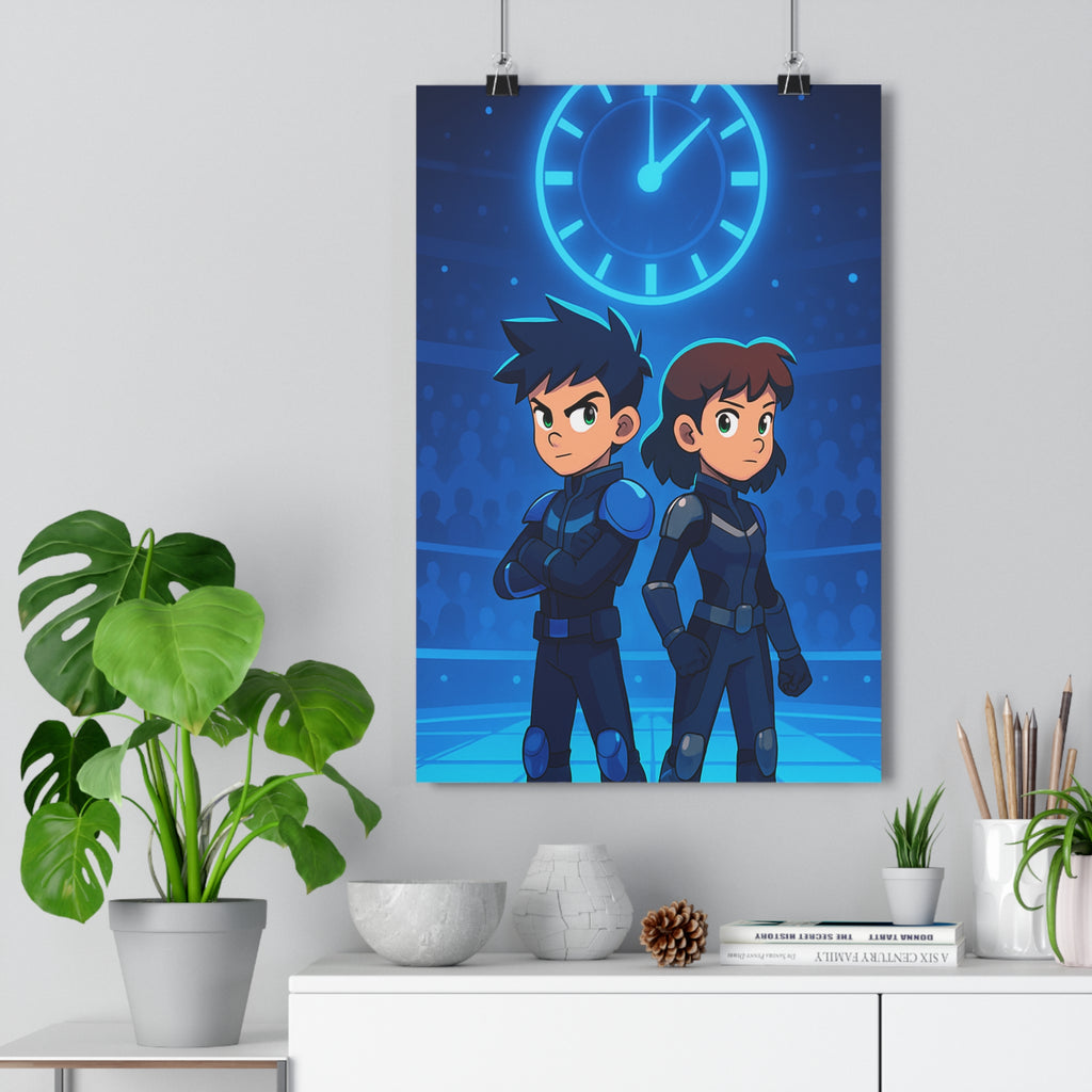 Poster décoratif futuriste bleu lumineux anime moderne chambre dynamique horloge personnages style technologie 30x46