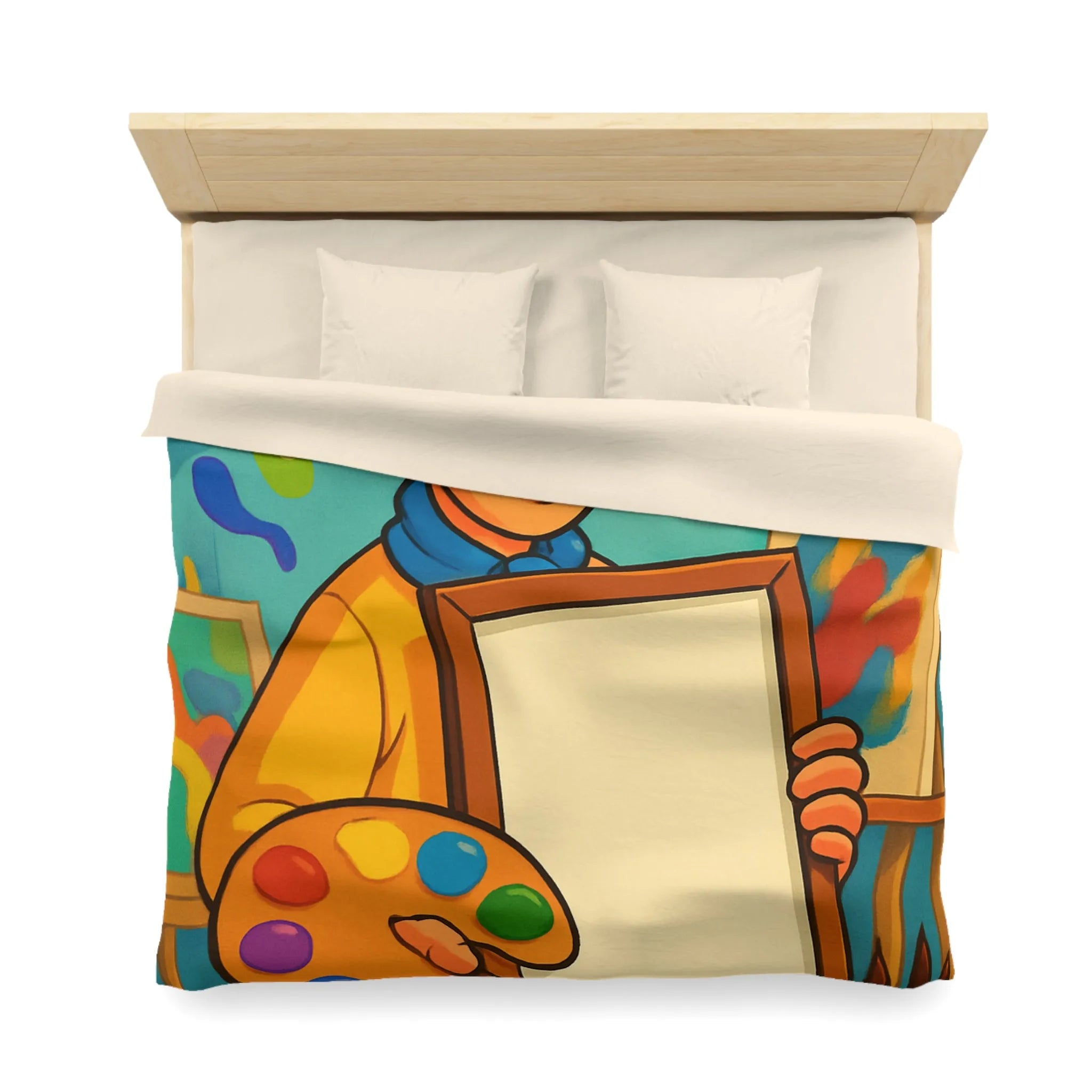 Housse de couette colorée artiste, palette vibrante, design créatif pour chambre inspirante